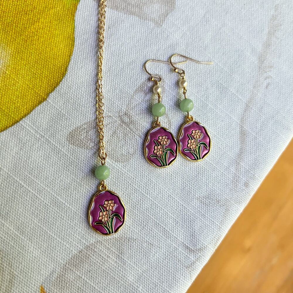 Chrysoprase Mint Purple Tulip Magnolia Peony Jasmine Lily Flower Jewelry Set Fun